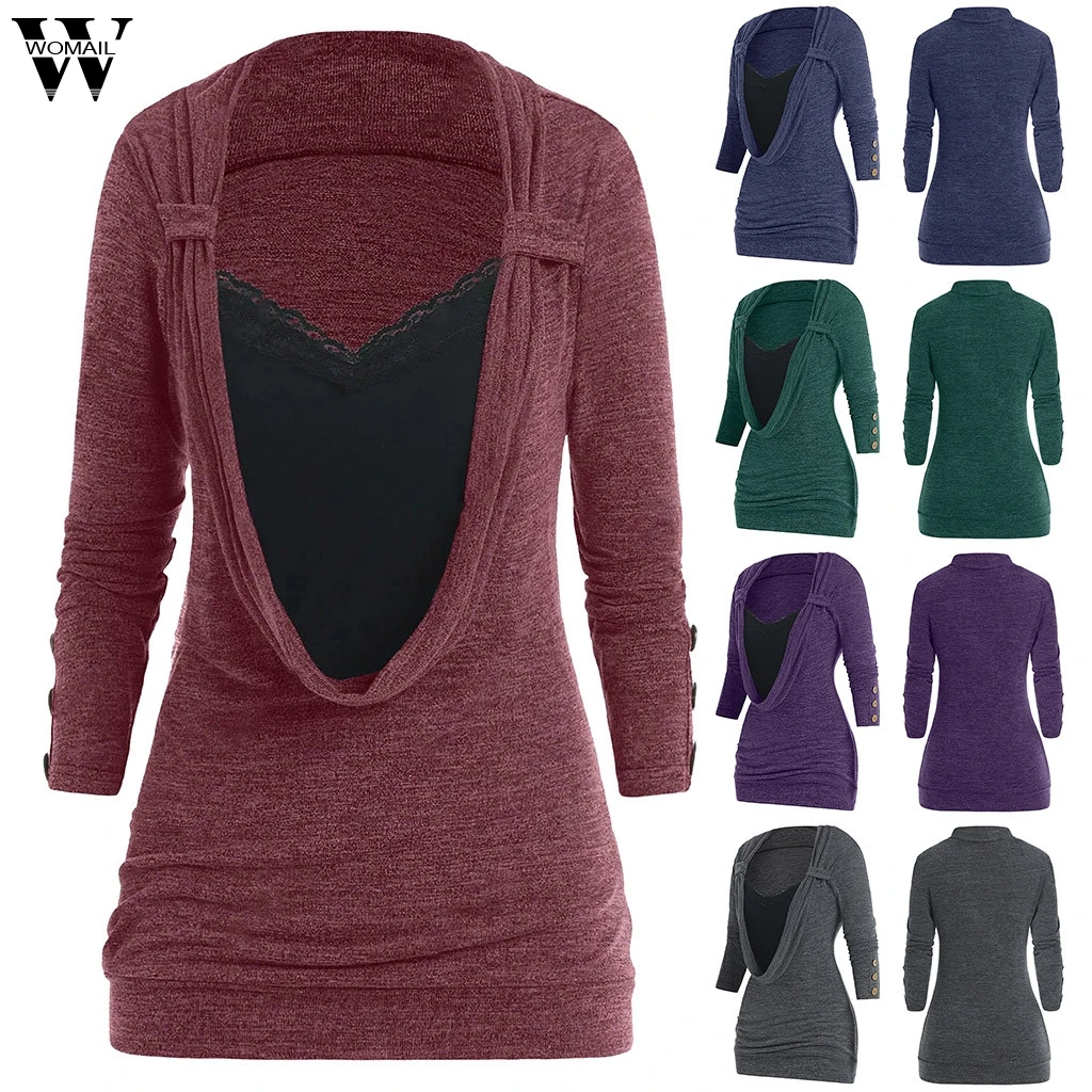 Womail, женская футболка, плюс размер, новинка, осень, длинный рукав, Camiseta, чистый цвет, Harajuku, футболка, туника, топ, свободный, для девушек, элегантный, больше размера