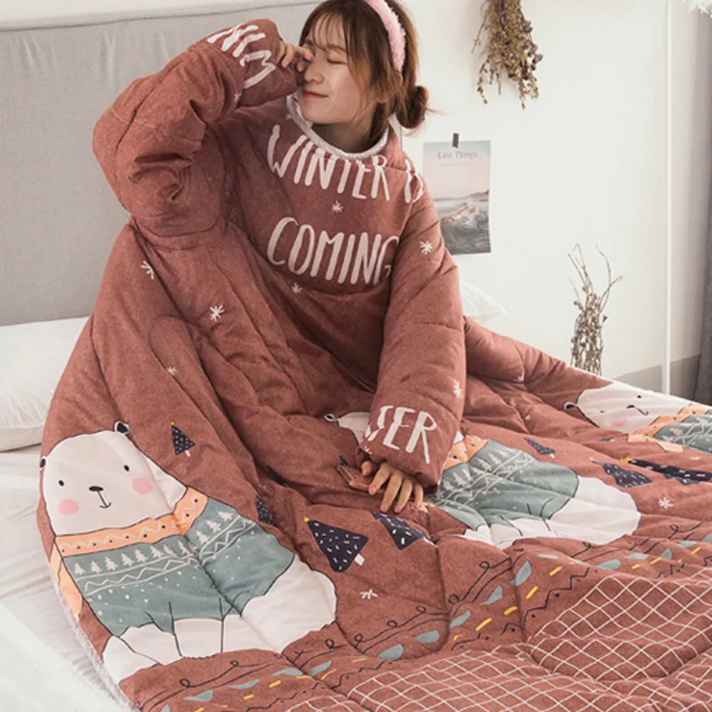 Многофункциональный Зимний теплый костюм с длинными рукавами и круглым вырезом для влюбленных, плотное одеяло с принтом