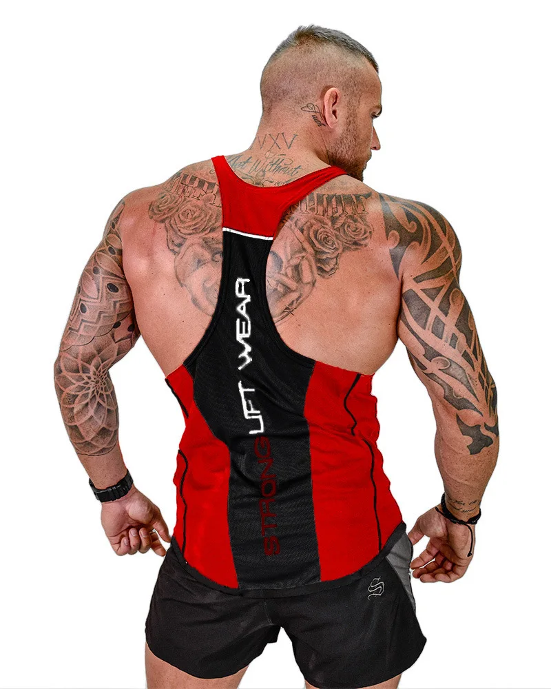 

New Sports Vest Men's Running Stretch Cotton Breathable Sweat-absorbent Men's Fitness Top GYM Vest Bodybuilding Sleeveless Shirt