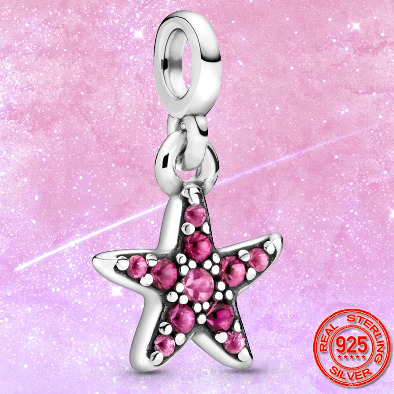 

2020 New 925 Sterling Silver My Pink Starfish Dangle Charm Beads Fit Original Pandora Me Bracelets DIY Jewelry Making Gift