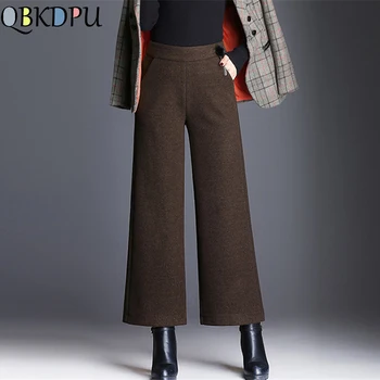 

Plus Size 5xl Thicken High Waist Pants Women Winter Wide Leg Pants With Woolen Trousers Korean Loose Casual Pants Brown Black