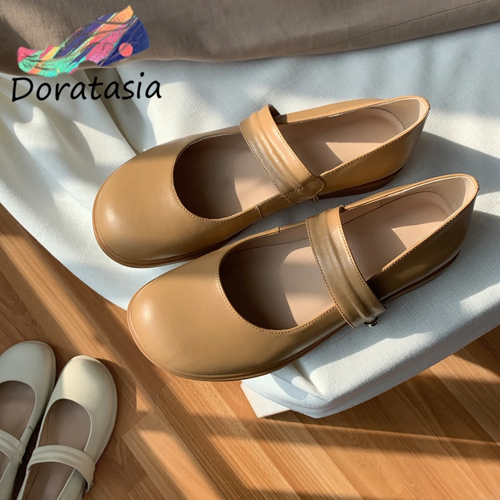 

DORATASIA Sweet Girl Buckle Strap Round Toe Low Heels Flats Spring Flats Women Casual Comfortable Genuine Leather Shoes Woman