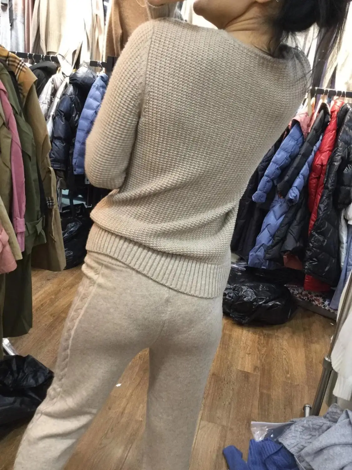 Женский кашемировый костюм из 2 предметов вязаный шерстяной свитер с длинным