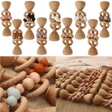 Anneau de dentition en bois de hêtre pour bébé, hochet en Silicone sans BPA, perles de rongeur, musique, hochet pour nouveau né, jouets éducatifs de gymnastique, 1 pièce 