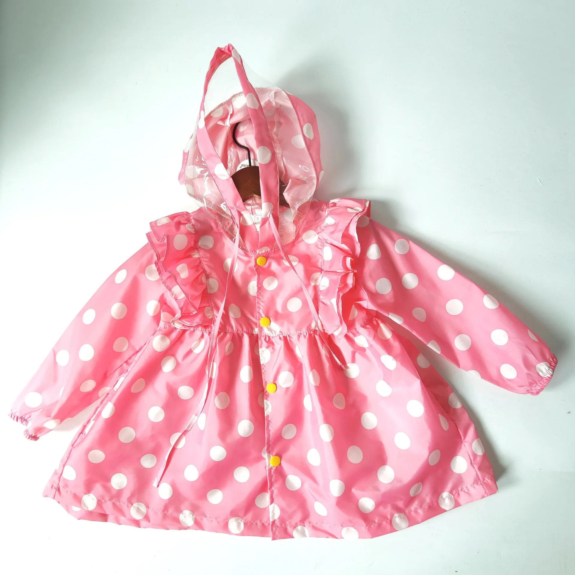 good winter coats Baby Girls Rain Coat Dot Ruffles Big Brim Hooded Single-breasted Kids Princess Poncho With Storage Bag Children Raincoat 2-5 Yrs good winter coats