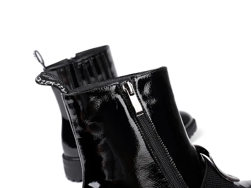 Trendy Full Grain Cow Leather Ankle Boots For Ladies Size 34-42 Big Metal Square Buckled Booties Women Biker Shoes Autumn