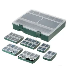 Boîte multifonction multifonction 6 + 1, système de stockage, boîte de pêche grossière, carpe, boîtes 6 bits avec couvercle, séparateur amovible, stockage de leurres 