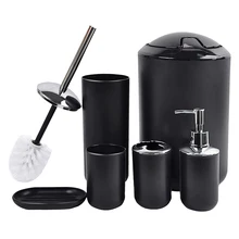 6Pcs/Set Luxury Bathroom Accessories Plastic Toothbrush Holder Cup Soap Dispenser Dish Toilet Brush Holder Trash Can Set