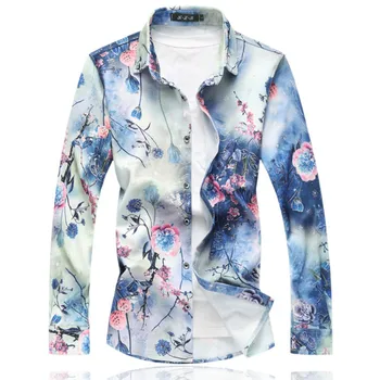 

2020 New Men's Shirts Long Sleeve Loose Turn Down Collar Casual Shirt Men Hot Sale Plus Size Autumn Mens Floral Shirts 7XL 6XL-M