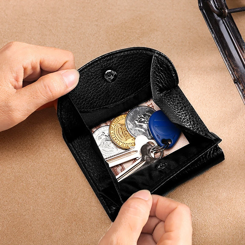 BONAMIE миниатюрная монетная сумка для мужчин RFID натуральная кожа двойная пластиковая пряжка сумка женский короткий кошелек для мелочи женский портативный кошелек