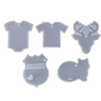 

5Pcs Handmade T-shirts Elk Deer Cat Babysuit Pendant Molds Keychain Resin Mold Kit Epoxy Resin Jewelry Making Tools