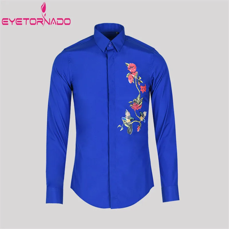 Мужская хлопковая рубашка с длинным рукавом и принтом розы в китайском стиле, рубашка ручной работы
