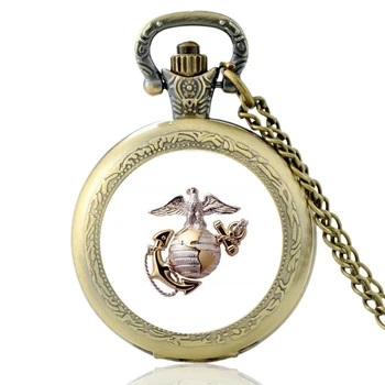 

High Quality United States Marine Corps Design Glass Dome Quartz Pocket Watch Classic Men Women Bronze Necklace Pendant Gifts