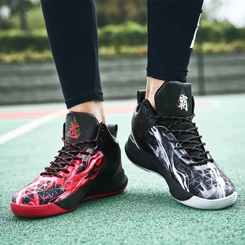 Red black New Style Breathable Basketball Shoes youth High Top Shockproof Sneakers Non-slip Jordan Basket Shoes Zapatillas Hombre - Цвет: Red black