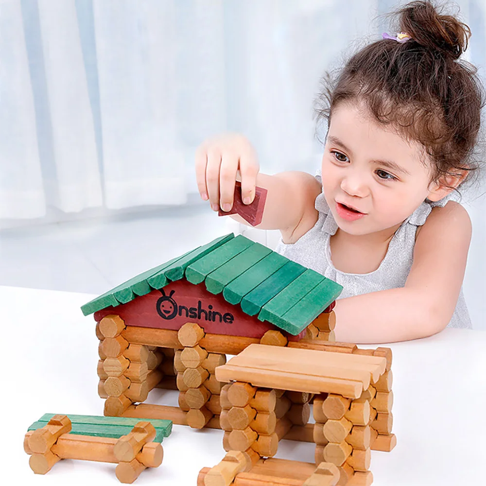 

Children Wooden Lincoln Cottage Building Blocks Kids Creative Lumber Forest Log Set Children Space Intelligence Toys Kids Gifts
