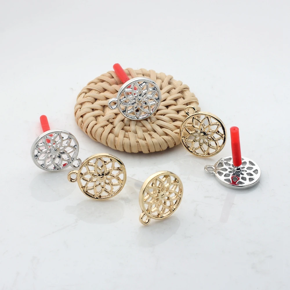 Zink-legierung Mode Runde Blumen Basis Ohrringe Stecker Charms 6 teile/los DIY Ohrringe Schmuck Machen Zubehör – Detail 1