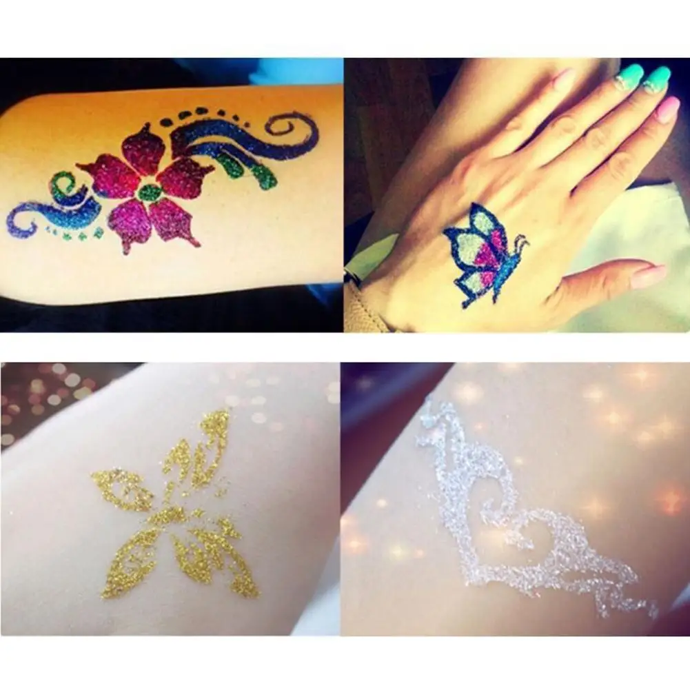 15 Colors Templates Flash Diamond Glitter Shine Flash Powder For Body Temporary Tattoo Kids Adult Face Painting Art Tools Suit