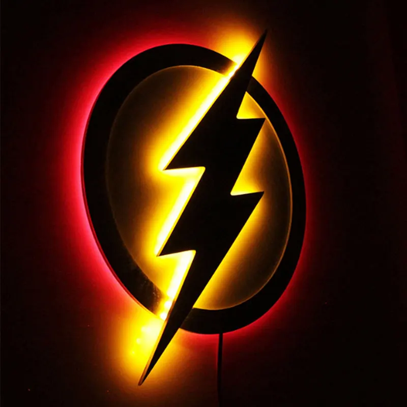 Лига Справедливости Супер герой флэш фигура символ молнии 3D светодиодный настенный светильник светодиодный ночник для детской спальни украшения дома
