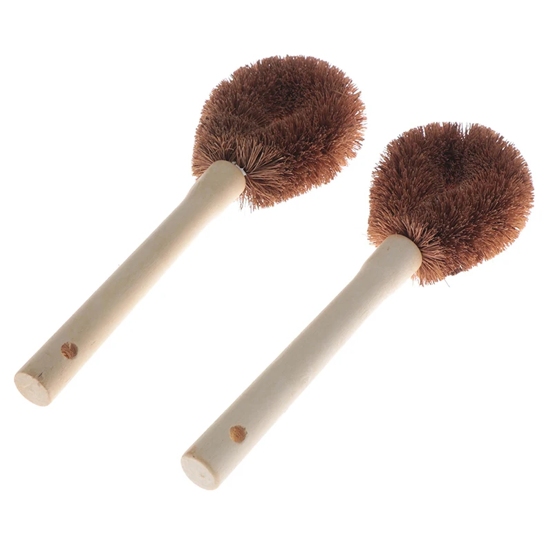 Natural Coconut Brown Non-stick Oil Long Handle Pot Brush Flat Wash Cleaning Can Hang Type Dish | Дом и сад