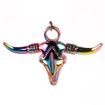 

10pcs/lot Rainbow Color Alloy Bull head antelope head animal skull Pendant charms for DIY Necklace cosplay Jewelry Accessories