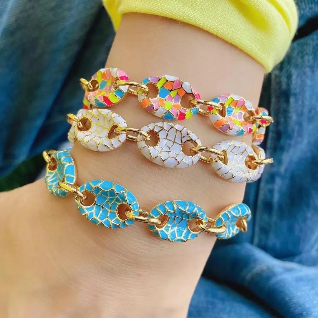 

3PCS, Hip Hop Multi-color Bracelet Colorful Coffee Beans Link Chain Bracelets For Woman Jewelry Gifts