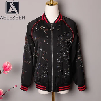 

AELESEEN Runway Luxury Black Jacket 2020 Spring Autumn High Quality Beading Sequined Diamonds Casual Outwear Jacket Tops