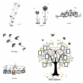 

Hot URIJK Photo Frame Family Quotes Wall Stickers Frame Tree Butterfly Dandelion Wall Stickers Living Room Glass Window Decor