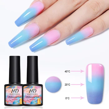 

1 Bottle MAD DOLL Thermal Gel Colors Soak Off Gel Color-changing Temperature Change Sparkling Nail Gel Base Top Coat Gel