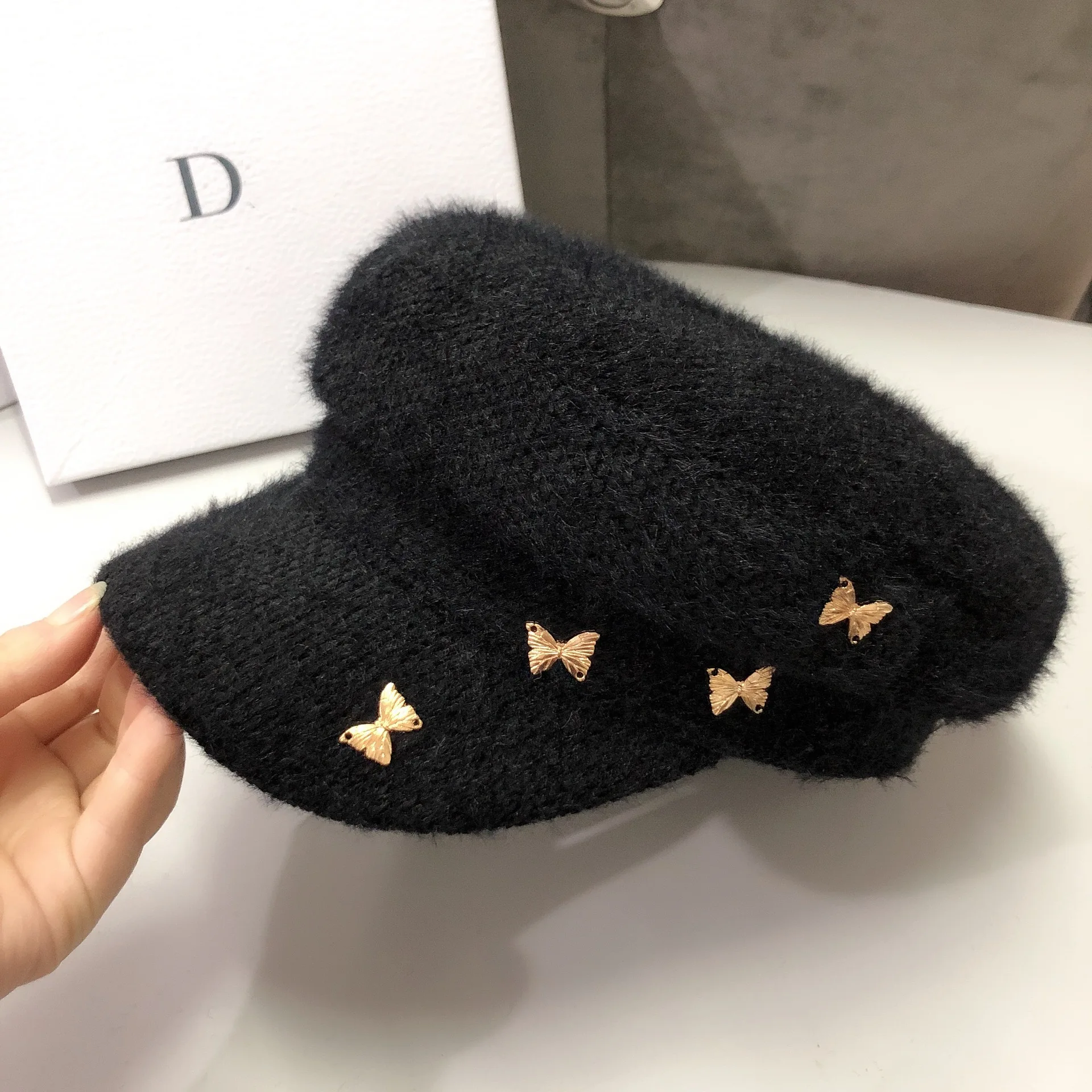 

Autumn & Winter Mink Cashmere Navy Cap Sweet Butterfly Brim Hat Spring Plush Warm Versatile Beret Women's