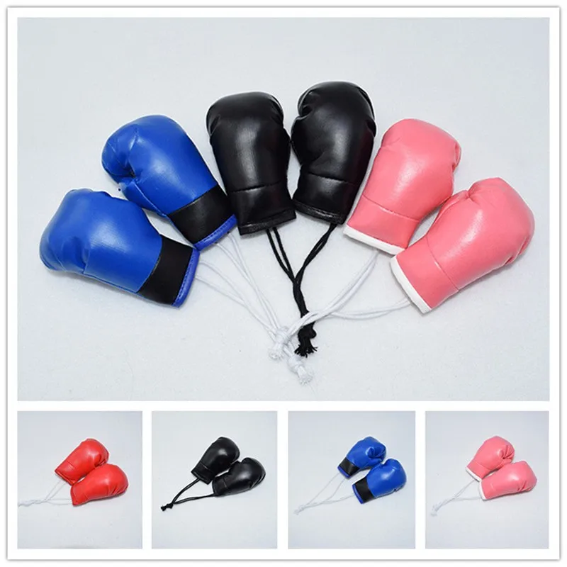 1 Pair Car Boxing Gloves Hanging Mirror Leather Pendant In Car