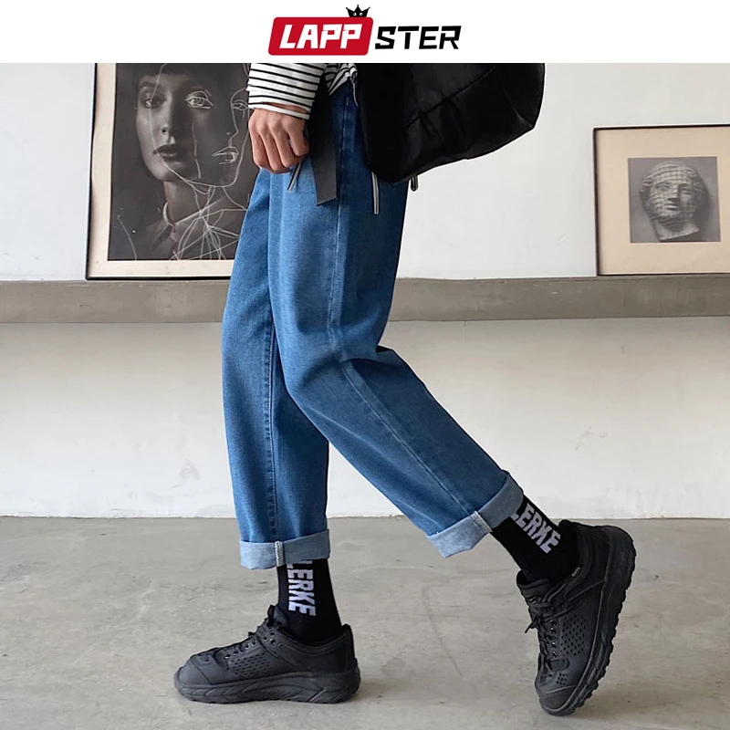 LAPPSTER Men Korean Fashions Blue Plus Size Jeans 2020 Harem Pants Mens Japanese Streetwear Denim Loose Wide Leg Loose Pants LAPPSTER Men Korean Fashions Blue Plus Size Jeans 2020 Harem Pants Mens Japanese Streetwear Denim Loose Wide Leg Loose Pants