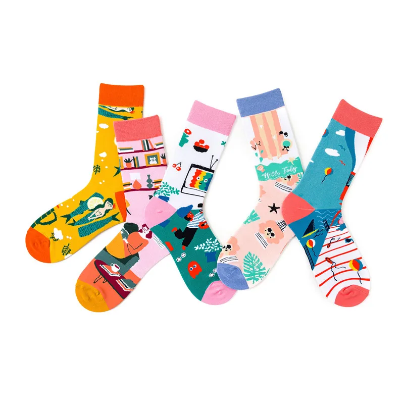 Харадзюку хлопковые носки женские дышащие и впитывающие пот носки удобные креативные с принтом хипстерские гольфы для взрослых