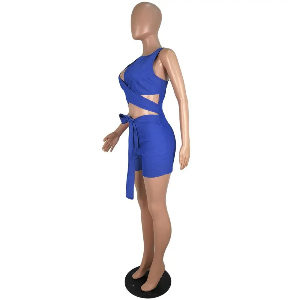 Европейские модные летние женские комбинезоны пляжного типа с круглым вырезом без рукавов с боковыми разрезами и шнуровкой Облегающий комбинезон для вечеринок MYY5054
