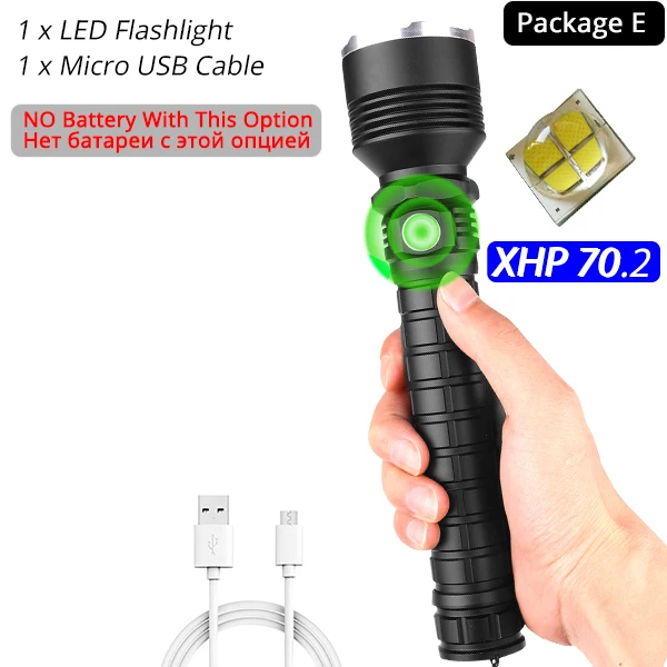 Package E XHP70.2 самый мощный фонарик XHP50 USB Zoom СВЕТОДИОДНЫЙ Фонарь Xlamp тактический охотничий фонарь 18650 26650 для самообороны - Emitting Color: Package E