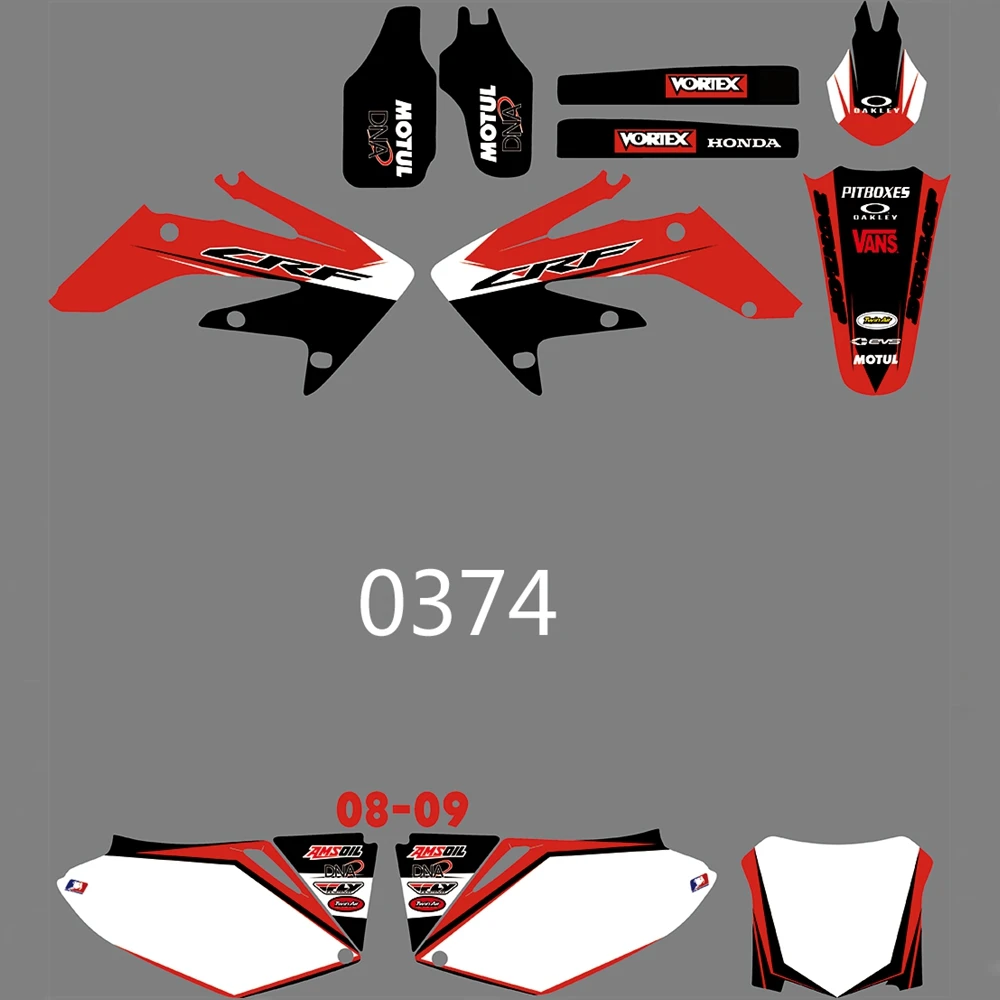 

For HONDA CRF250R CRF250 2008 2009 Graphics Decals Stickers Custom Number Name 3M Full Motorcycle Backgrounds Accessories