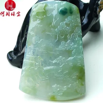 

Hezhou jewelry!Myanmar natural jade!Exquisite hand carving!Landscape pendant!Exquisite workmanship!47.00g