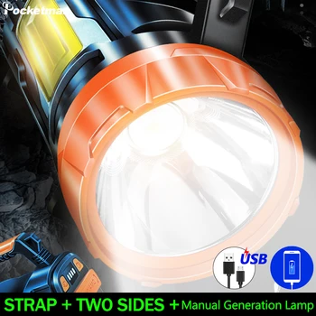 

10000LM 100W hand-cranked power searchlight outdoor camping patrol emergency lamp glare flashlight 5000mah battery as power bank