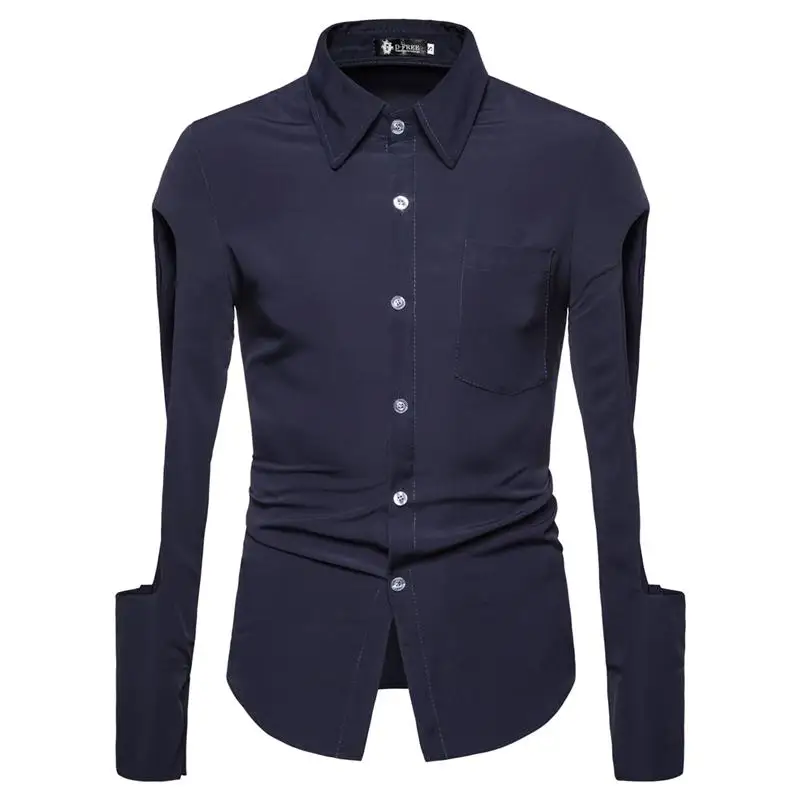 Брендовые мужские рубашки с длинным рукавом Chemise Homme модные деловые Дизайнерские Мужские приталенные Рубашки повседневные рубашки Camisa Social - Цвет: Navy Tuxedo Shirt
