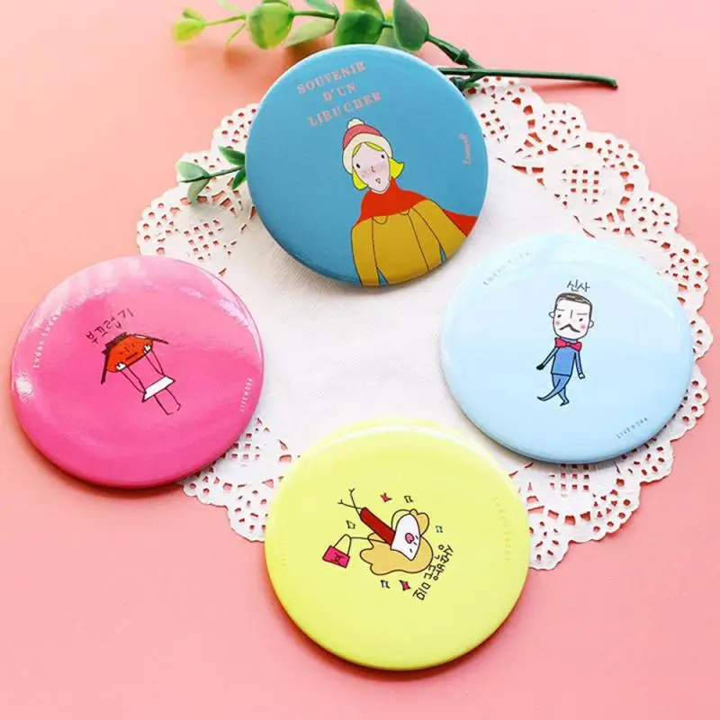 1pc Fashion Lady Portable Makeup Mirror Cartoon Pattern Compact Pocket