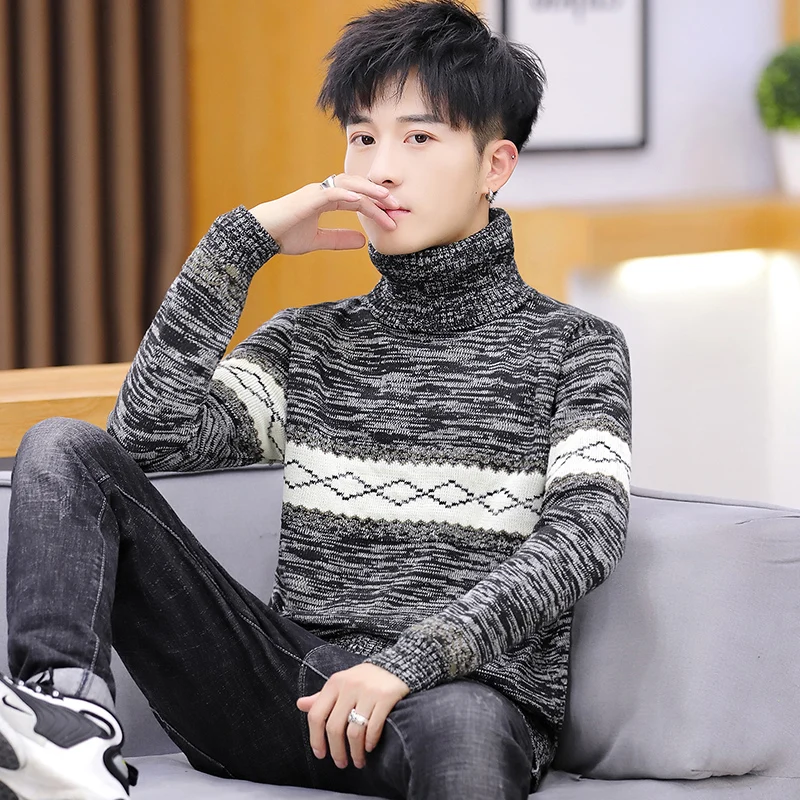 

2020 men's turtleneck sweater spring and autumn new casual Korean version of the trend of personality handsome knitted sweater