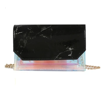 

ASDS-Transparent Small Bag Female New Chain Shoulder Sling Square Bag Stone Jelly Bag Beach Bag Black
