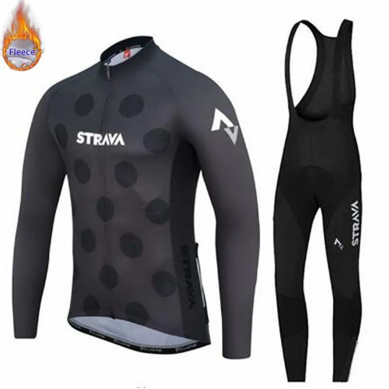 Strava Pro team, Зимний комплект из Джерси с длинным рукавом для велоспорта, одежда для горного велосипеда, Теплая Флисовая одежда для велоспорта - Цвет: 5