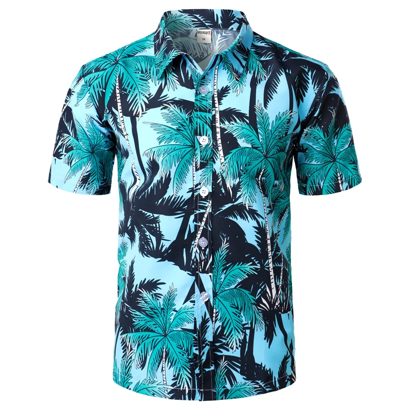 Palm Tree Printed Hawaiian Beach Shirt for Men 2019 Summer Short Sleeve 5XL Aloha Shirts Mens Holiday Vacation Clothing Chemise 3