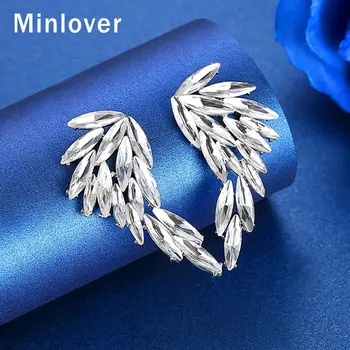 

Minlover Silver Color Feather Wing Stud Earrings for Women Unique Shiny Horse Eye Crystal Earrings Wedding Party Jewelry MEH1632