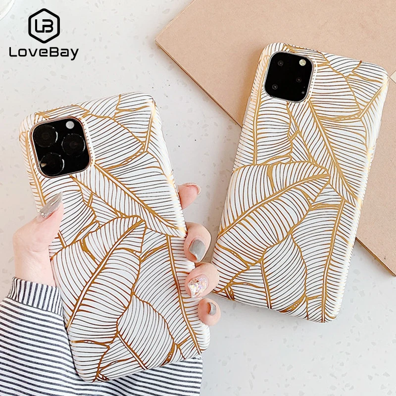 

Lovebay Electroplated Vintage Gold Leaf Phone Case For iPhone X XR XS 11 Pro Max 7 8 Plus Soft IMD Shining Back Cover Coque Gift