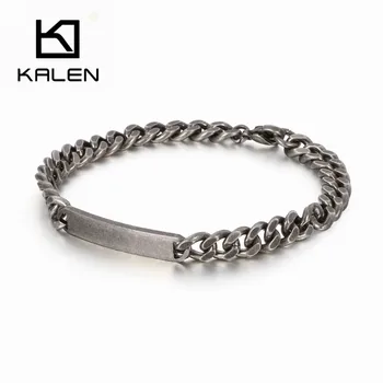 

KALEN Fashion Oxidation Stainless Steel Link Chain Bracelets For Men Square Wristband Charm Bracelets Jewelry Accessory 2020