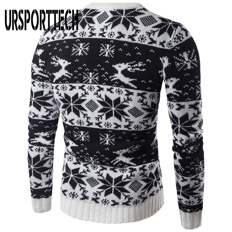 Fashion Christmas Sweater Men Autumn Winter Warm Printed Single-breasted Knit Cardigan Casual Stand Collar Mens Cardigan Sweater