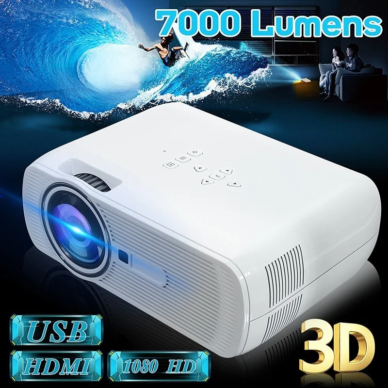 G80 светодиодный ЖК проектор 1080P 7000 люмен Мини Портативный 3D для домашнего