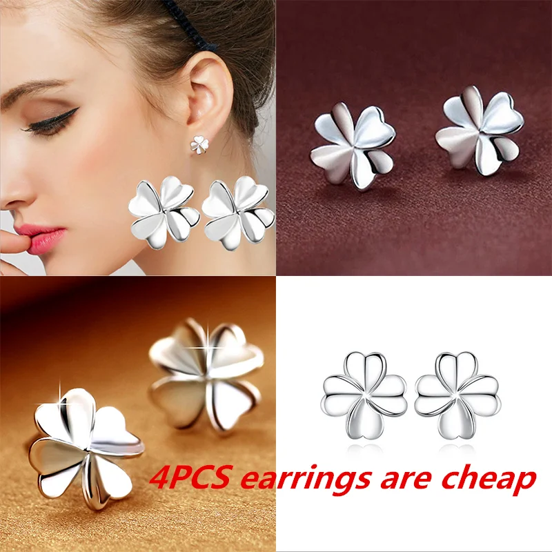 4pcs/lote New Fashion Stud Earrings Gothic Korean 925 Sterling Silver