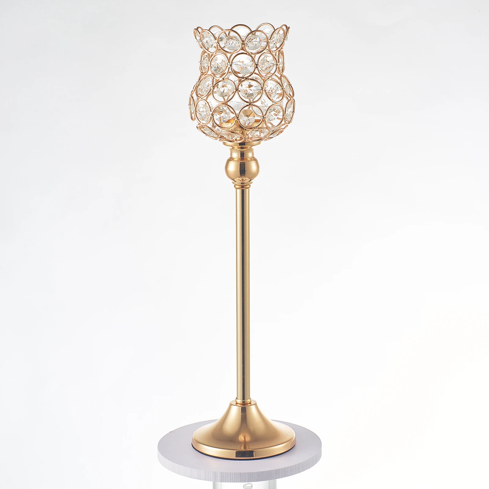 Vintage Crystal Tea Light Candle Holder Gold Wedding Dinner Table Flameless Candelabra Pillar Candlesticks Party Candles Lantern